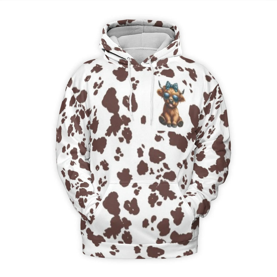 Highland Cow 3D Hoodie | Rock Paper Scissors Throat Punch Funny Quote | Premium Brushed Fleece Graphic Pullover | Gift for Women & Men