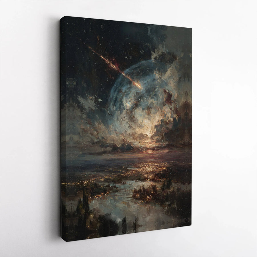 Meteor Impact Cityscape Wall Art | Cinematic Sci-Fi Galaxy Canvas | Gallery Quality 1.25 Inch Thick Profile | Modern Home & Office Decor Gift