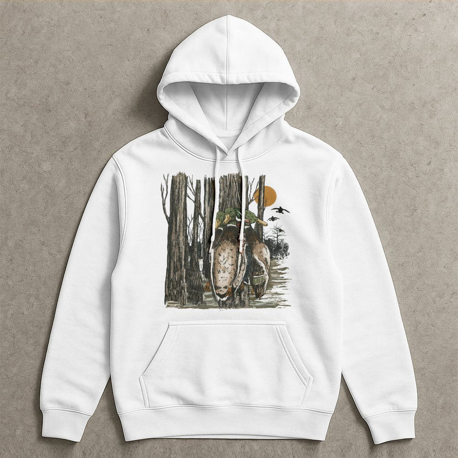 Mallard Duck Hunting Hoodie | Vintage Waterfowl Marsh Art | Premium Cotton Blend | Gift For Duck Hunters And Outdoorsmen