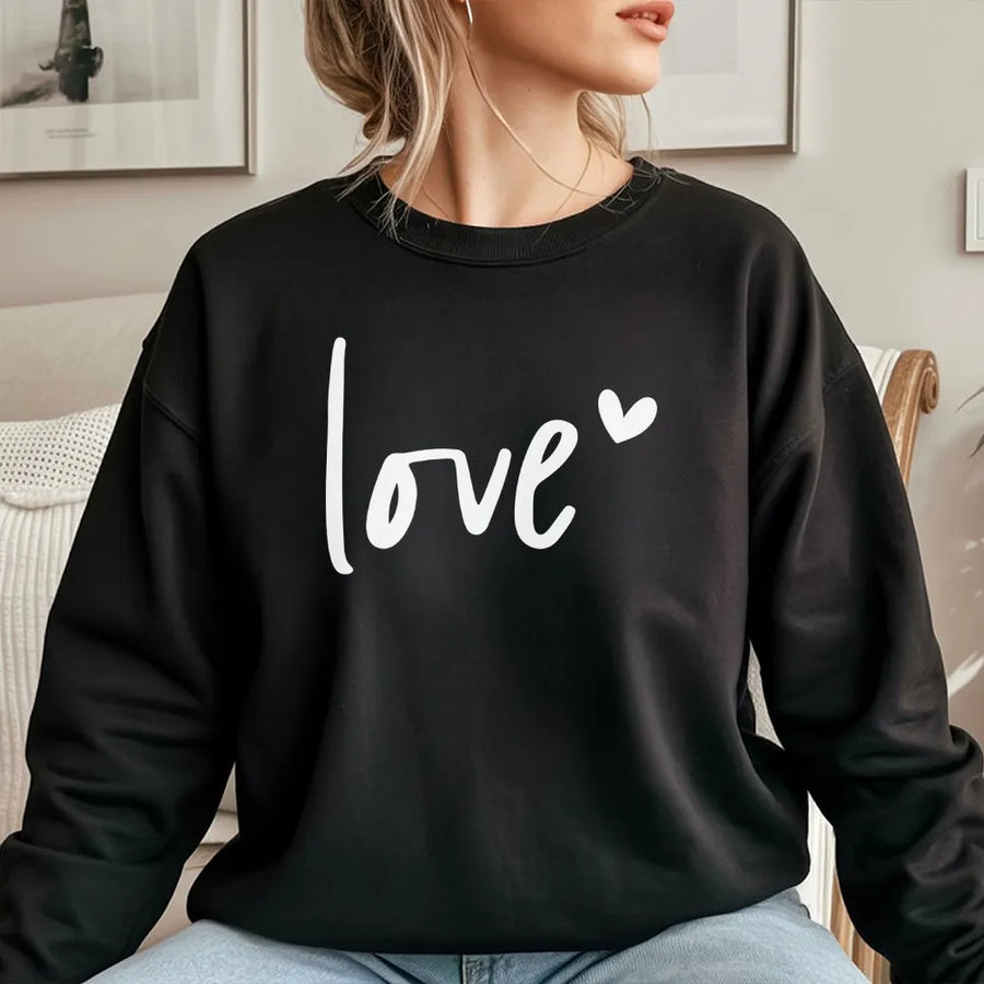 Love Graphic Sweatshirt | Minimalist Heart Script Design | Premium Cotton Blend | Romantic Gift for Her or Valentine Couple Outfit