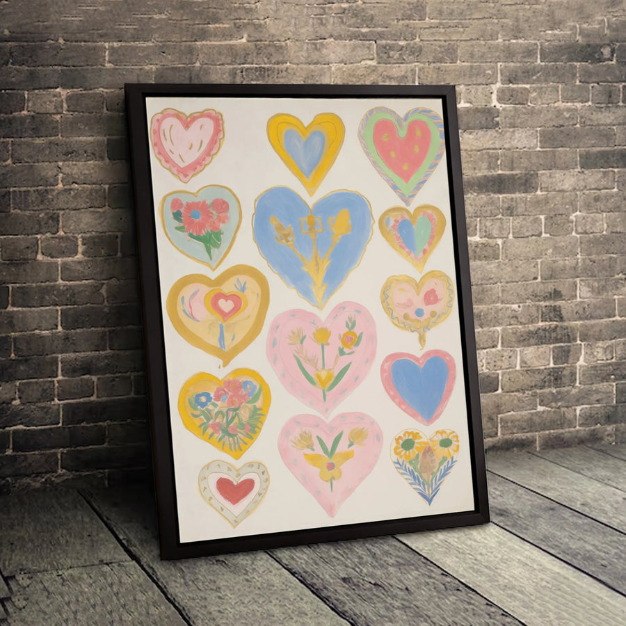 Folk Art Heart Wall Art | Colorful Botanical Heart Illustration | Premium Gallery Wrapped Canvas | Romantic Nursery or Bedroom Decor Gift