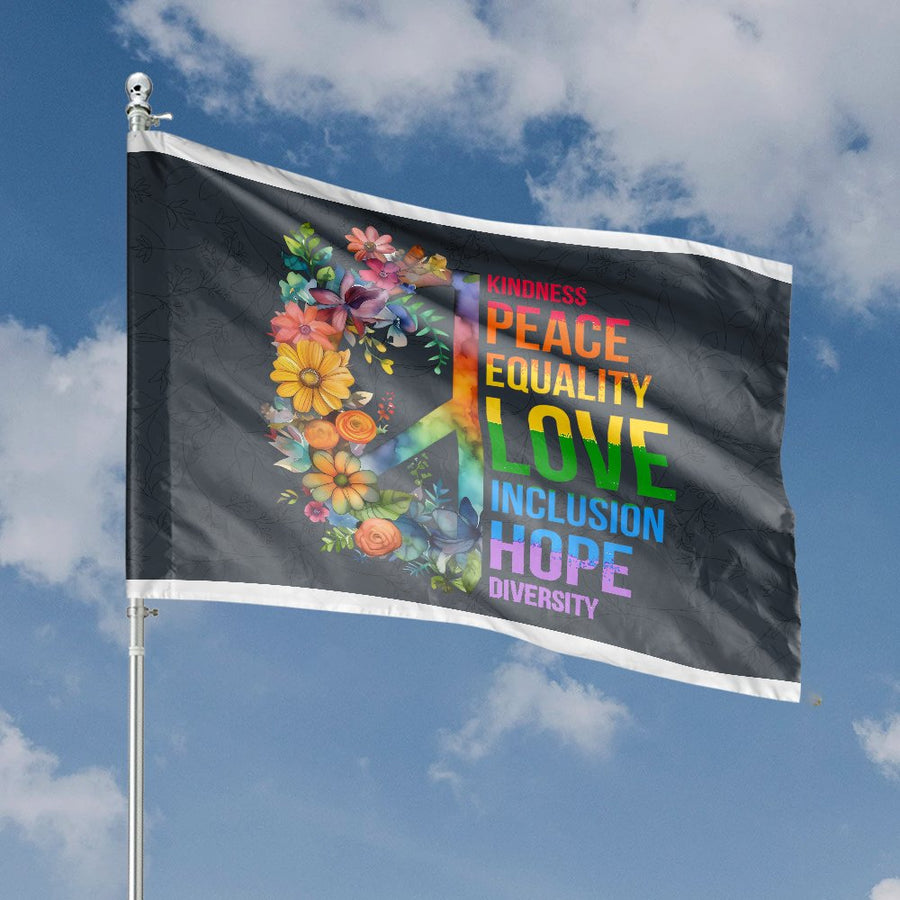 Peace Symbol House Flag | Floral Pride Equality Garden Decor | Durable Weather-Resistant Polyester | Inclusion & Diversity Yard Banner Gift