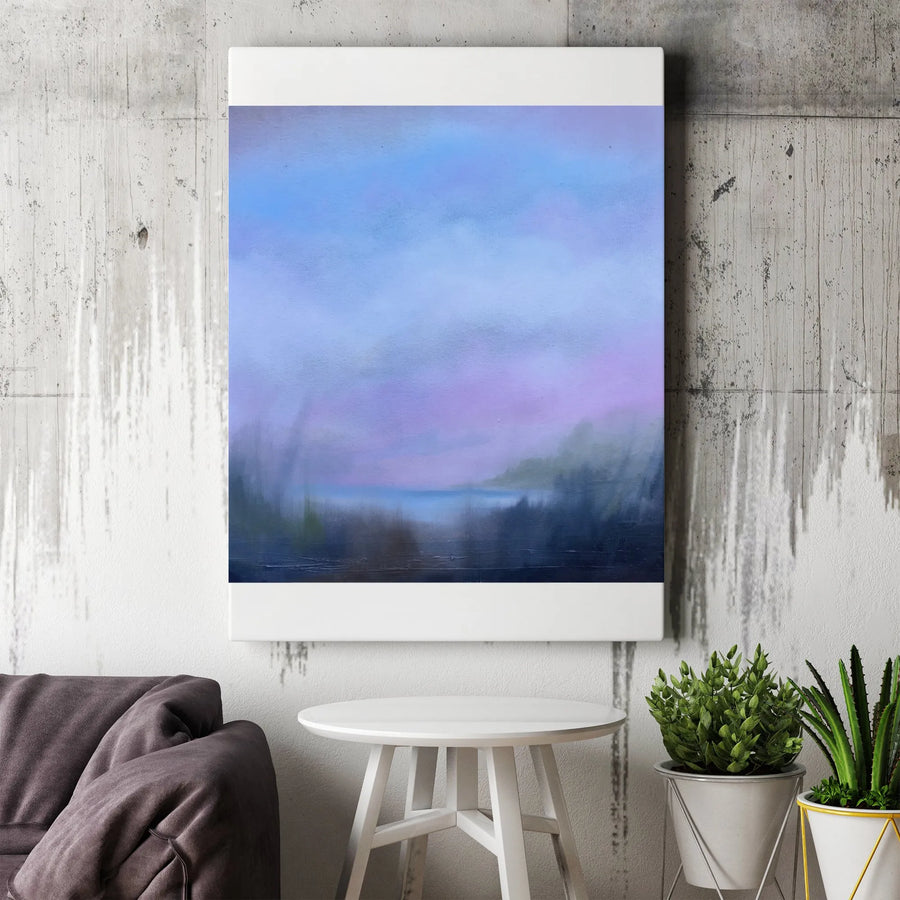 Abstract Misty Forest Canvas Print | Serene Blue Purple Landscape Art | Premium 1.25-Inch Gallery Wrap | Modern Minimalist Home Office Decor