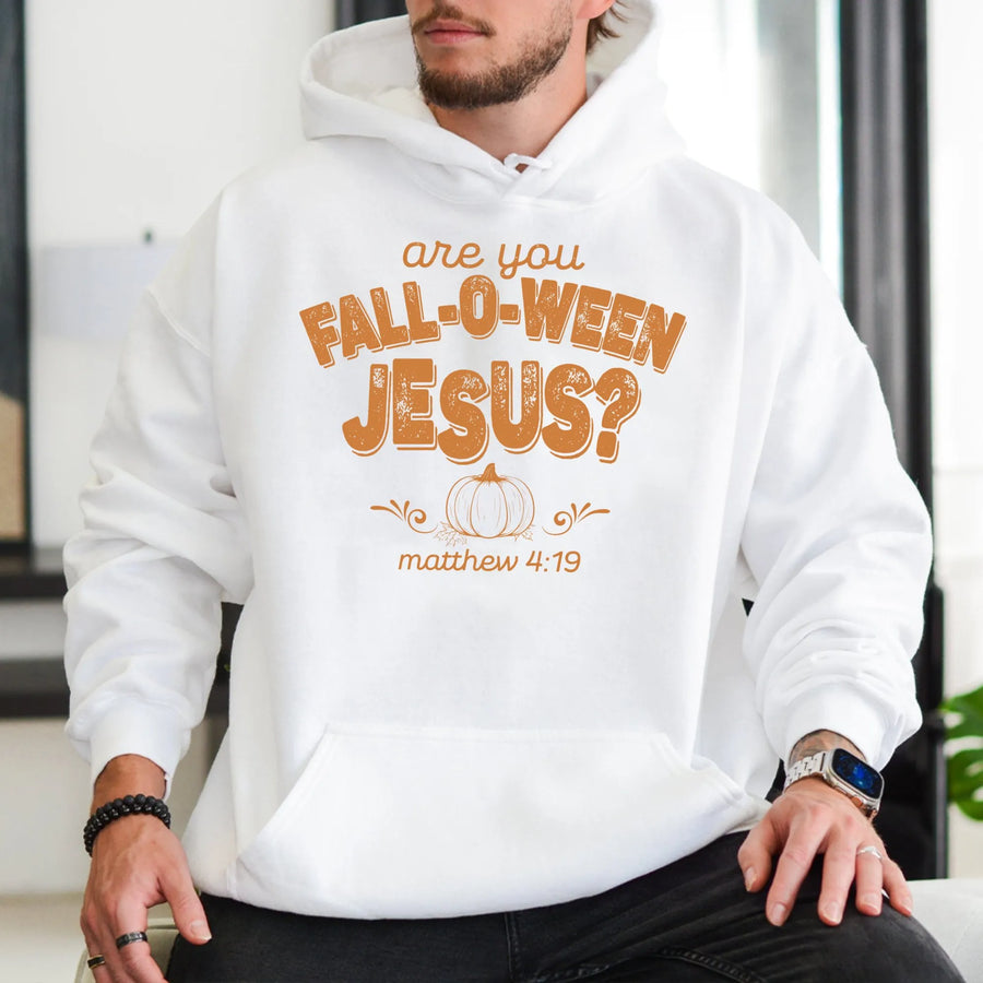 Fall-O-Ween Jesus Hoodie | Retro Christian Pumpkin Design | Soft Cotton Blend Unisex Apparel | Faith Based Fall Autumn Gift for Believers