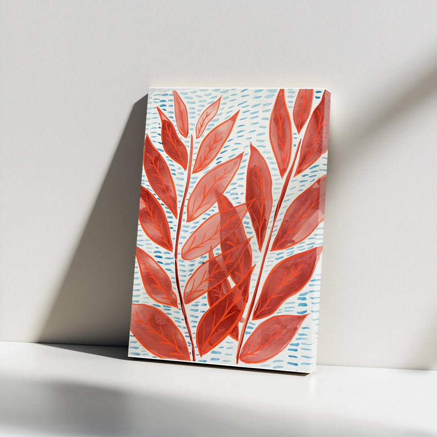 Orange Leaf Abstract Vertical Canvas | Vibrant Botanical Watercolor Print | Premium Thick Gallery Wrapped Canvas | Modern Minimalist Home & Office Decor Gift