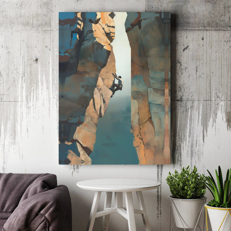 Rock Climbing Wall Art | Modern Abstract Climber Painting Print | Premium Thick Gallery Canvas | Gift for Mountaineer & Home Gym Decor
