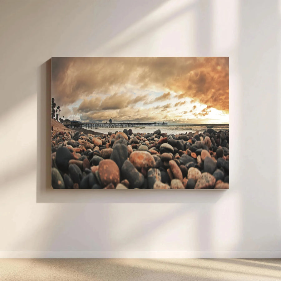 Ocean Pier Sunset Canvas Print | Dramatic Seascape Photography | Premium Fade-Resistant Wall Art | Living Room Coastal Decor Gift