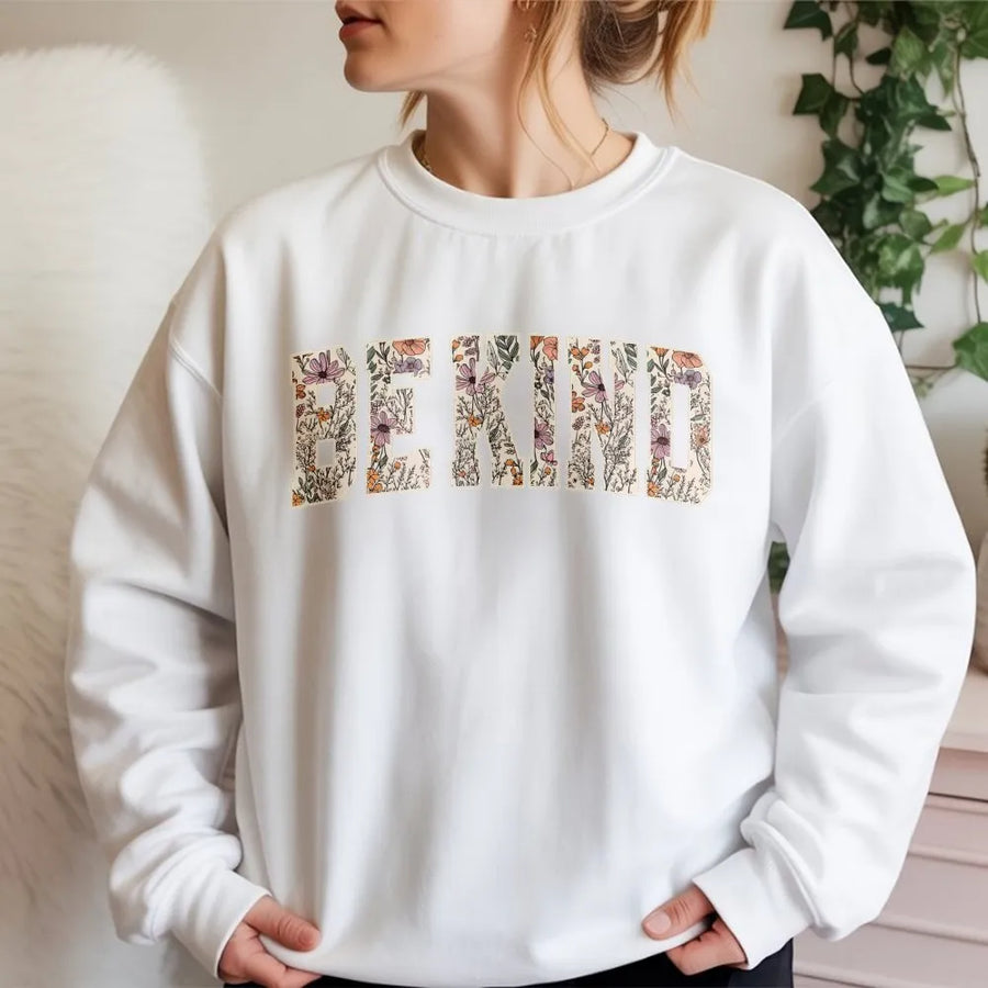 Be Kind Sweatshirt | Vintage Floral Text Design | Cozy Cotton Blend | Inspirational Gift for Teacher or Counselor