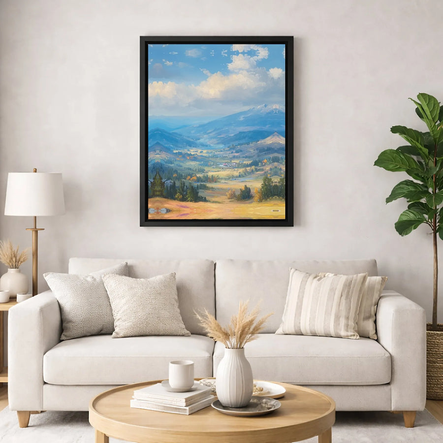 Mountain Landscape Wall Art | Painted Valley with Snow-Capped Peak | Gallery-Wrapped Premium Canvas | Modern Home Decor Gift for Nature Lovers