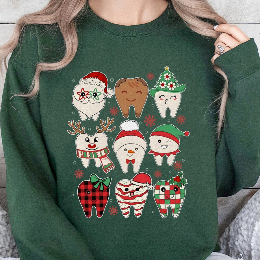 Dentist Christmas Sweatshirt | Cute Festive Teeth Graphic Design | Premium Cotton Blend | Funny Dental Office Holiday Gift for Hygienist