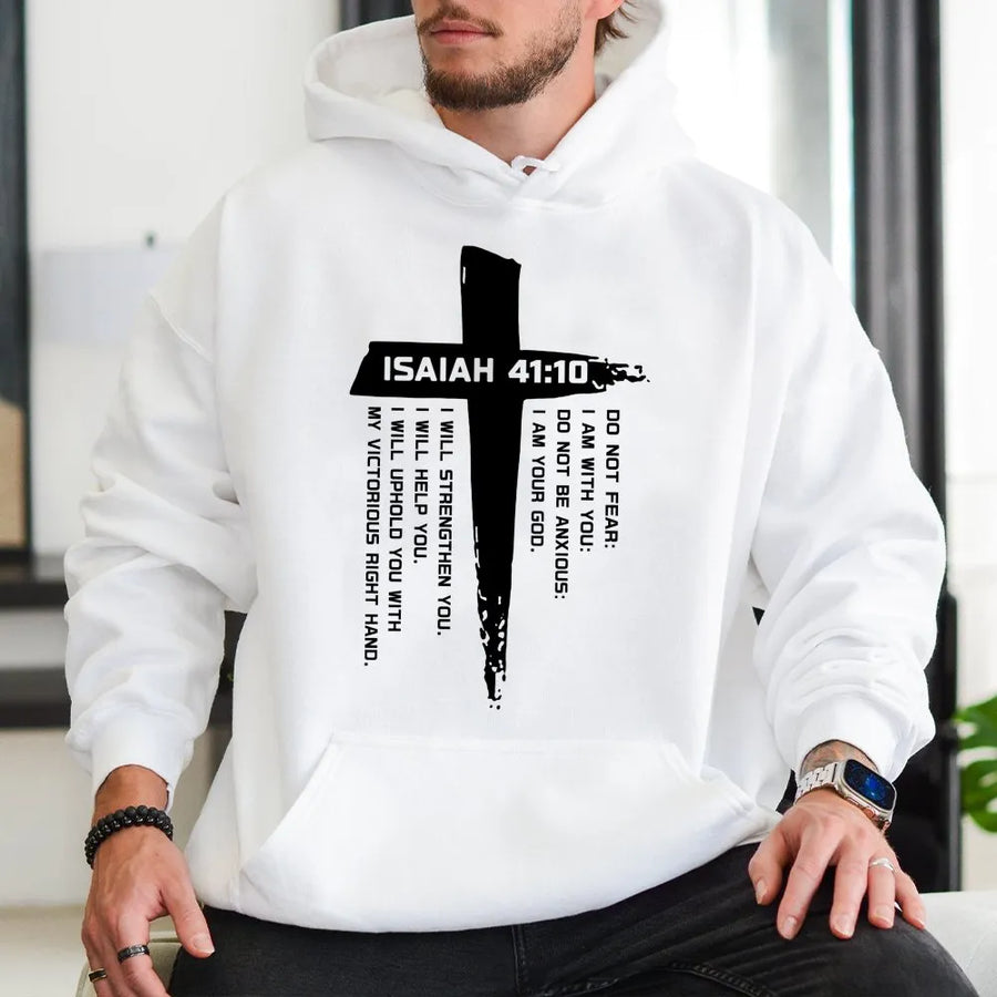 Isaiah 41:10 Christian Hoodie | Fear Not Bible Verse Cross Graphic | Premium Cotton Blend | Faith-Based Inspirational Gift for Men and Women