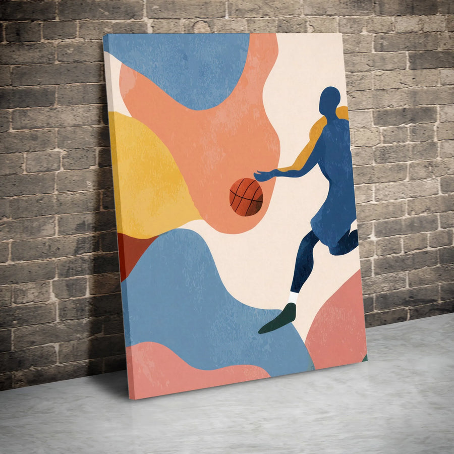 Abstract Basketball Vertical Canvas | Modern Sports Wall Art | Premium Gallery Canvas Print | Gift for Sports Fan & Game Room Decor