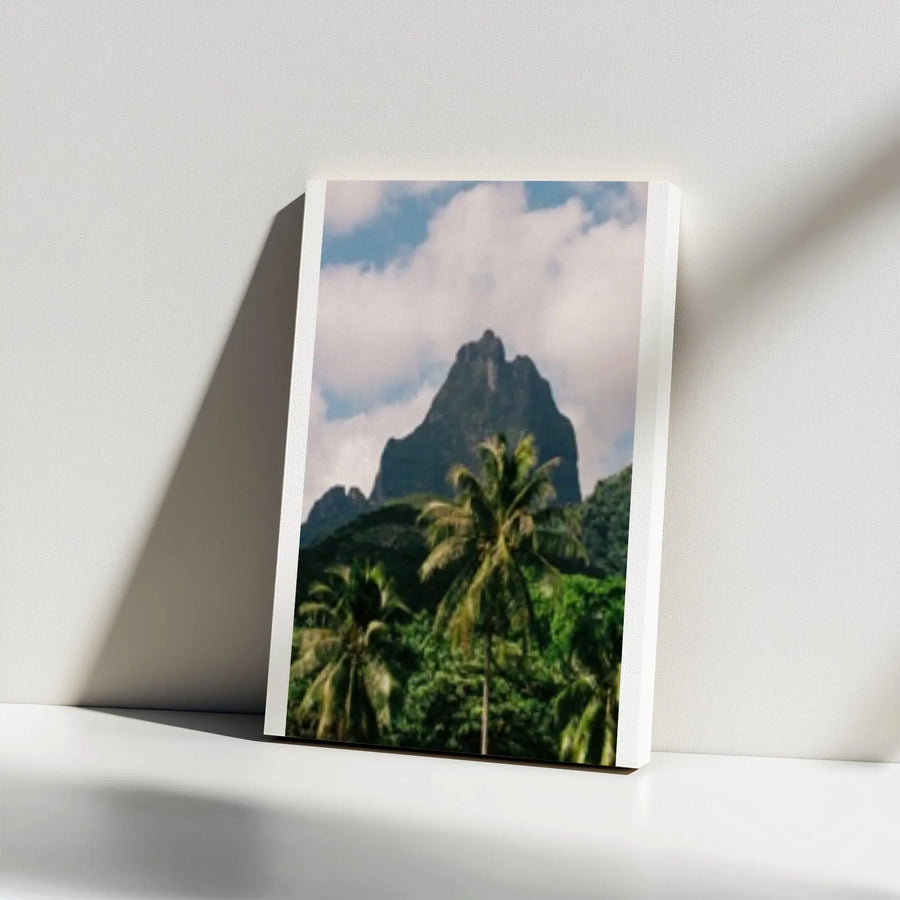 Tropical Mountain Vertical Canvas | Vintage Island Photography with Palm Trees | Premium Thick Gallery Wrap | Living Room & Office Decor Gift