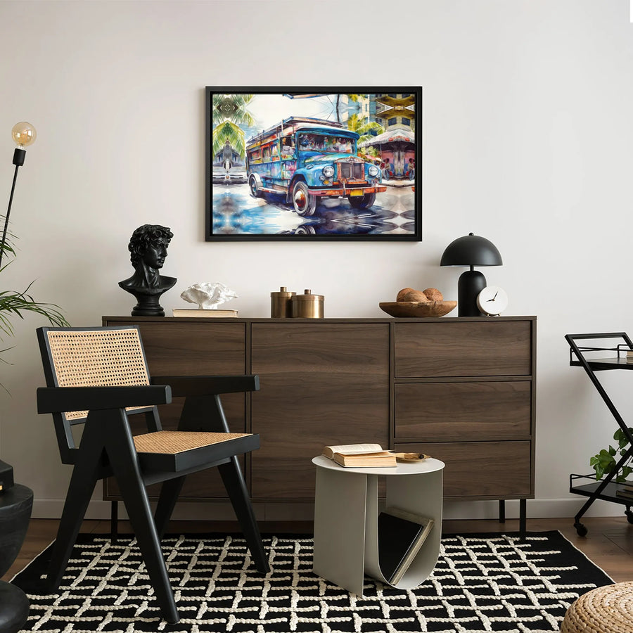 Philippine Jeepney Canvas Print | Watercolor Street Art Decor | Premium 1.25 Inch Gallery Wrap | Unique Travel Gift for Filipino Culture