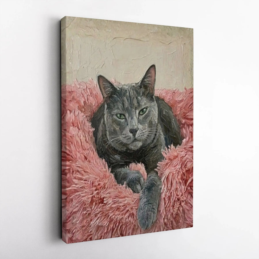 Russian Blue Cat Canvas Wall Art | Oil Painting Style Pet Portrait | Premium Gallery Wrapped Print | Gift for Cat Lover Home Decor