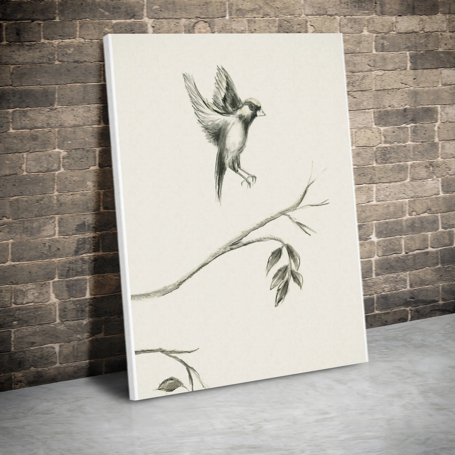 Bird Sketch Vertical Canvas Wall Art | Minimalist Pencil Drawing Print | Premium Gallery Wrapped Canvas | Nature Lover Home Decor Gift