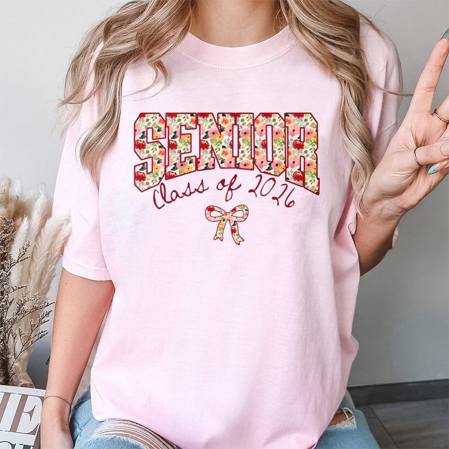 Senior 2026 T-Shirt | Floral Coquette Bow Aesthetic Design | 100% Premium Cotton | Graduation Gift for High School or College Students