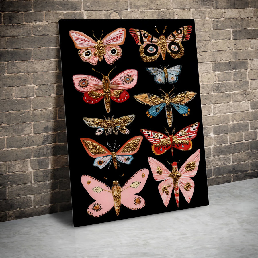 Butterfly and Moth Wall Art | Vintage Entomology Gold Foil Style | Premium Gallery Wrap Canvas | Botanical Nature Decor for Home and Office