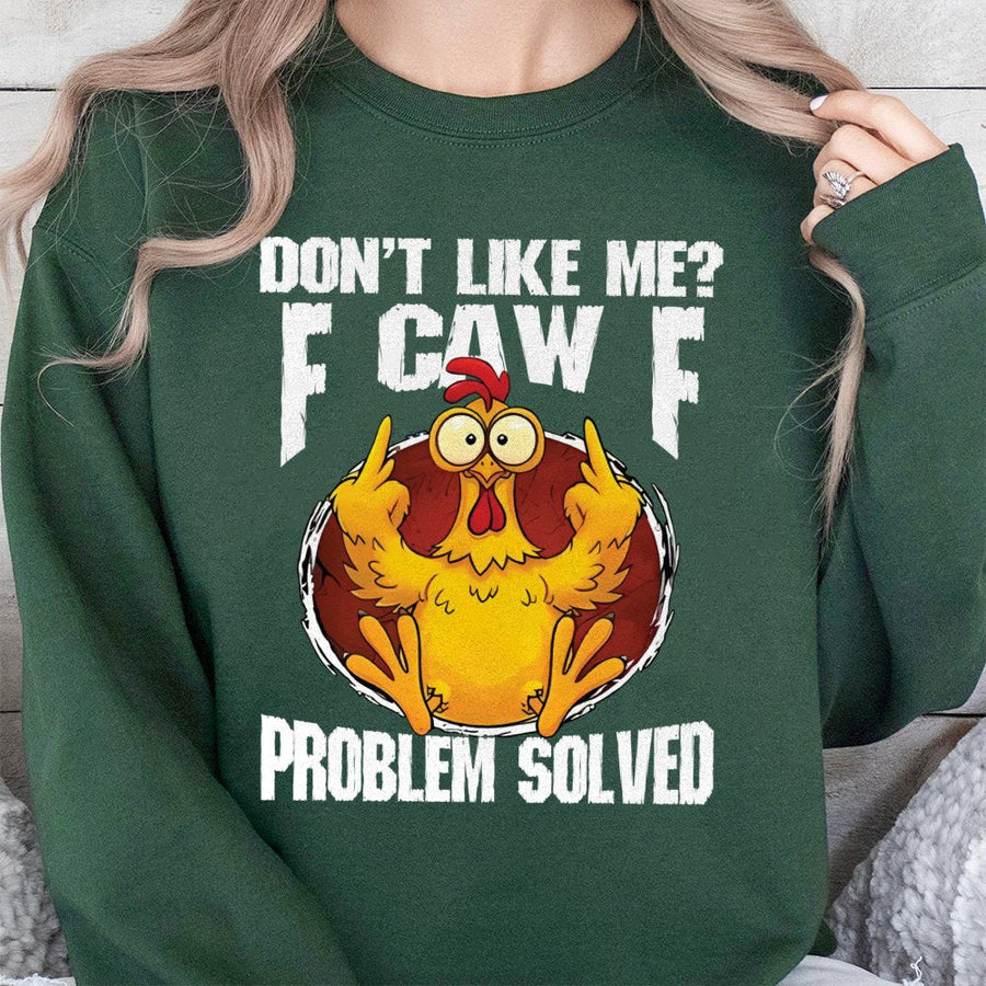 F Caw F Chicken Sweatshirt | Funny Rude Rooster Graphic | Premium Cotton Blend Crewneck | Sarcastic Gift for Gen X and Friends