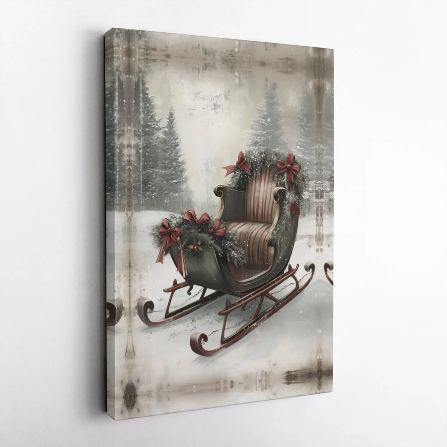 Vintage Christmas Sleigh Canvas Print | Snowy Forest Holiday Wall Art | Premium Gallery-Wrapped Decor | Festive Seasonal Home Gift