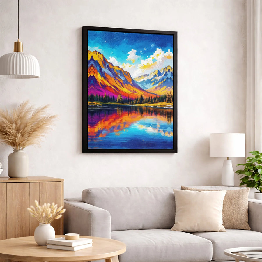 Mountain Landscape Canvas Print | Vibrant Impressionist Nature Wall Art | 1.25 Inch Gallery Wrap | Modern Home Office Decor Gift