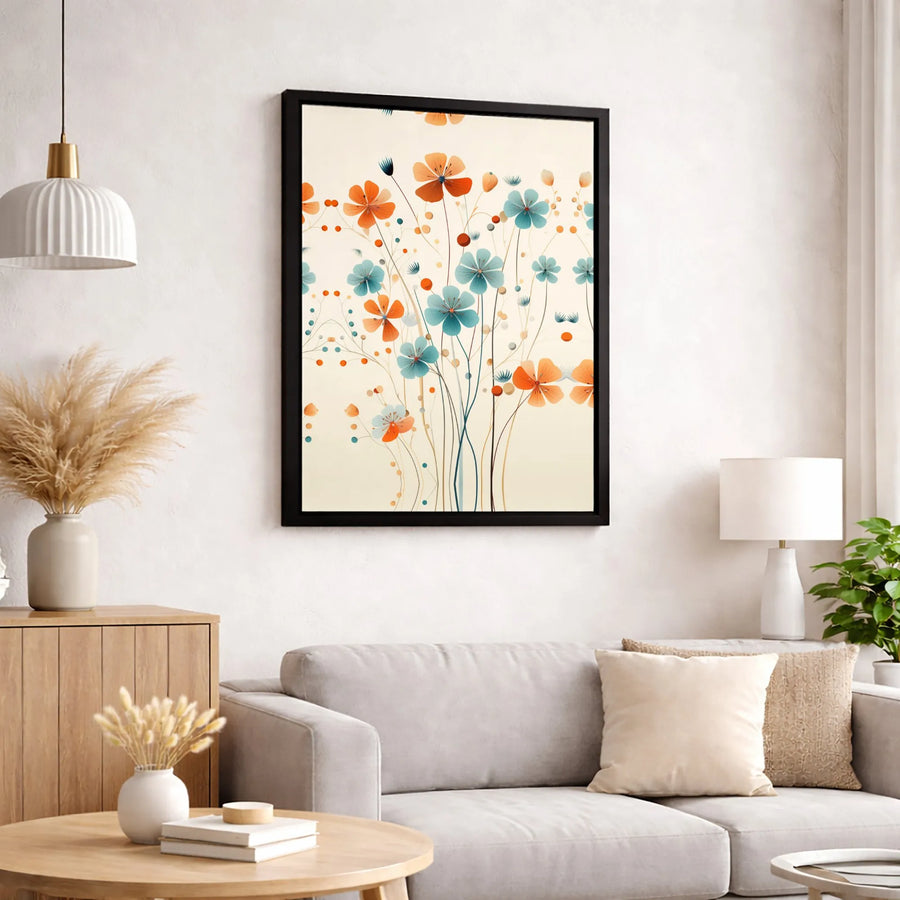 Minimalist Wildflower Canvas Art | Modern Orange and Teal Floral Print | Gallery Quality 1.25" Thick Wall Decor | Botanical Home Office Gift
