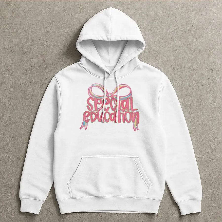 Special Education Teacher Hoodie | Pastel Ribbon Bow Graphic | Premium Cotton Blend | Back To School Gift For Educators