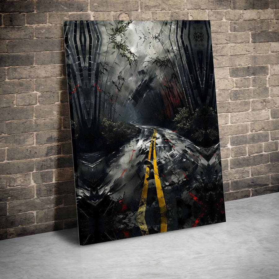 Surreal Bamboo Forest Wall Art | Dark Moody Road Abstract Canvas | Premium Gallery Wrapped Print | Modern Office Home Decor Gift