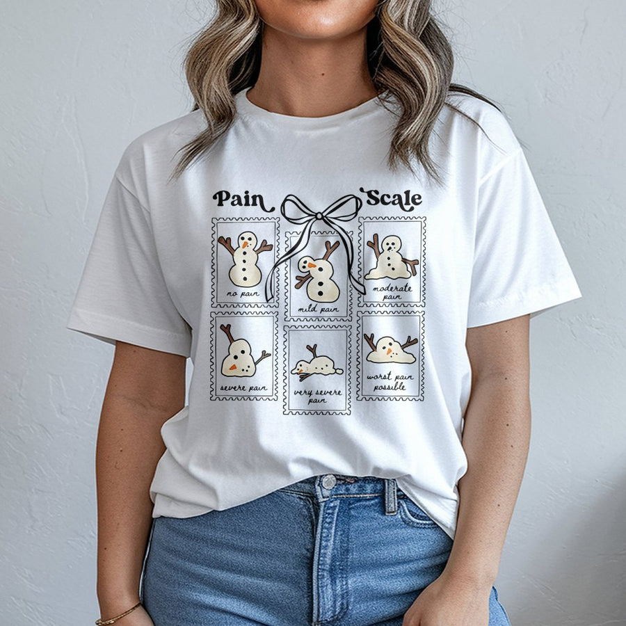 Snowman Pain Scale T-Shirt | Funny Medical Christmas Graphic Tee | Premium 100% Cotton | Gift For Nurses & Healthcare Workers