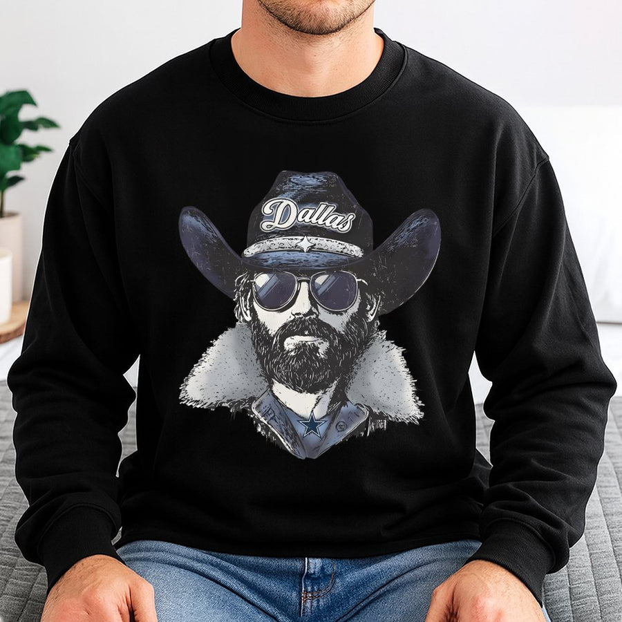 Dallas Bearded Cowboy Fan With Dallas Cowboys Star Logo Sweatshirt
