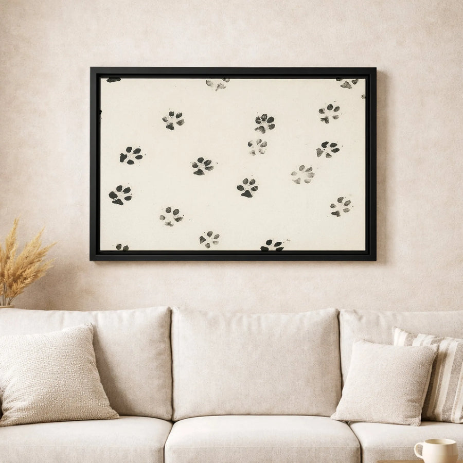 Paw Print Wall Art | Minimalist Black and White Animal Tracks Canvas | Premium Gallery Wrapped Decor | Modern Pet Lover Home Gift