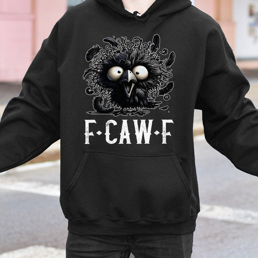 Funny Crow Hoodie | F-CAW-F Pun Graphic Art | Premium Cotton Blend Unisex Sweatshirt | Sarcastic Bird Lover Gift for Men and Women