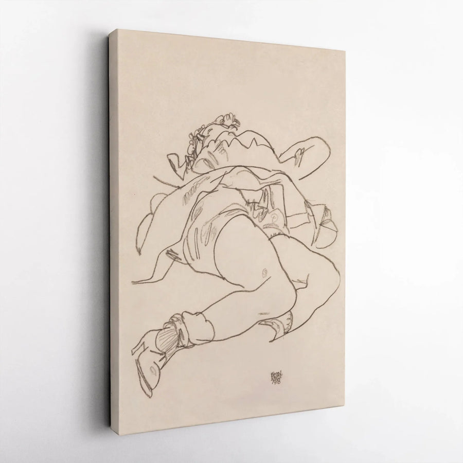 Egon Schiele Nude Sketch Vertical Canvas | Expressionist Figure Drawing | Premium Thick Gallery Wrap | Collector's Gift for Art Lover
