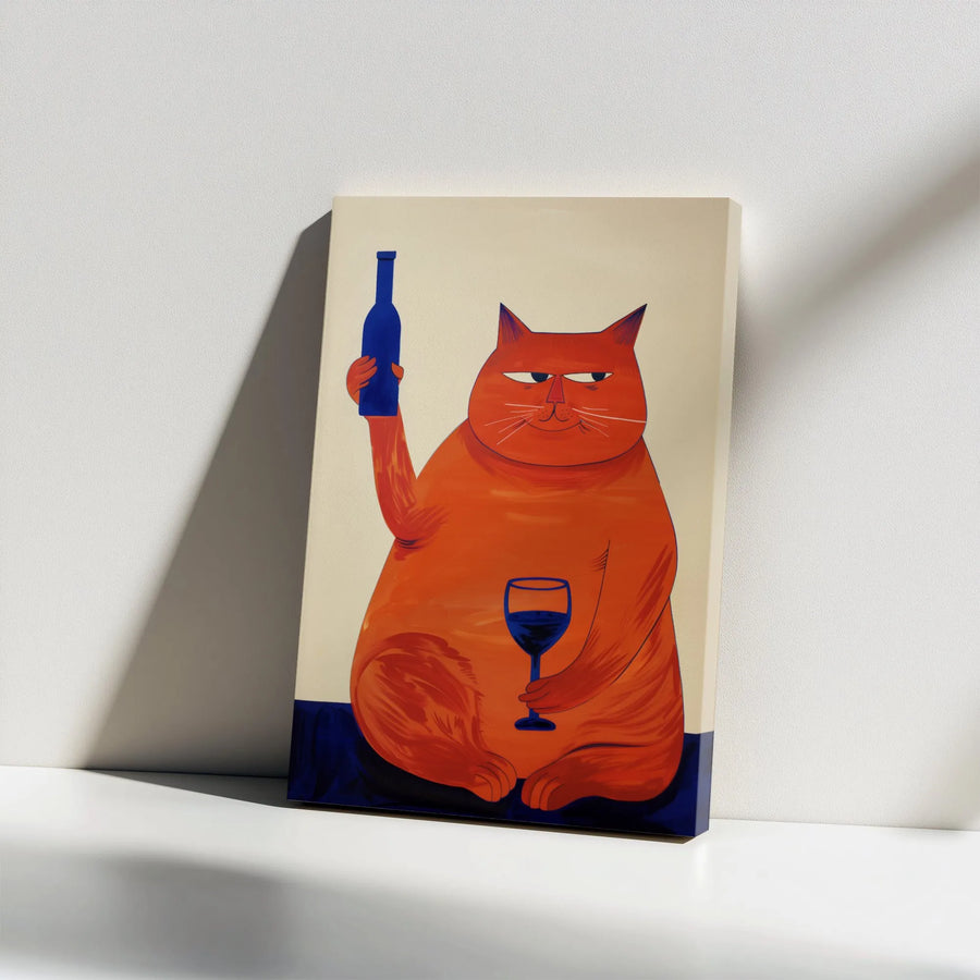 Funny Orange Cat With Wine Canvas Print | Whimsical Pet Wall Art | 1.25-Inch Gallery Wrap | Unique Gift For Cat Lovers & Wine Enthusiasts