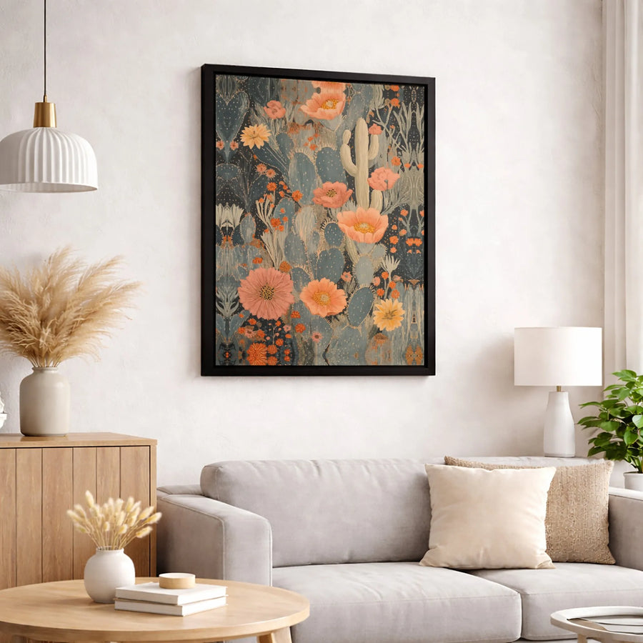 Vintage Botanical Cactus Wall Art | Desert Flower Garden Print | Premium 1.25 Inch Thick Canvas | Boho Home Decor Gift