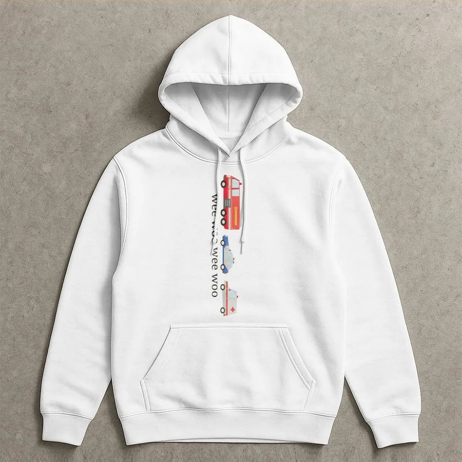Funny Wee Woo Hoodie | Emergency Vehicle Graphic Sweatshirt | Premium Cotton-Blend | Gift for 911 Dispatcher, EMT, First Responder