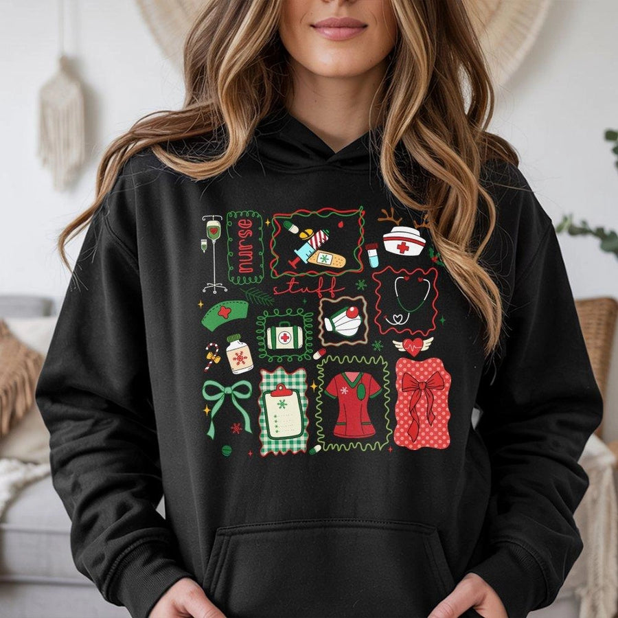 Christmas Nurse Hoodie | Festive Medical Print Sweatshirt | Premium Cotton-Blend | Gift for RN, LPN, Nursing Student