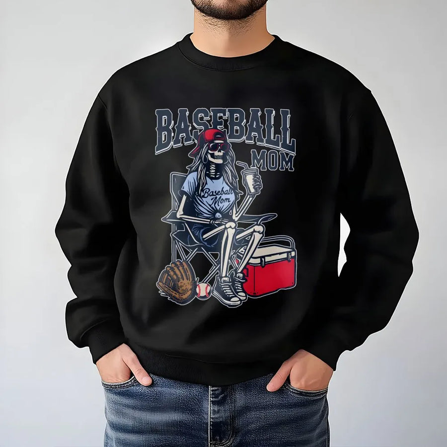 Baseball Mom Sweatshirt | Skeleton Sports Graphic Design | Premium Cotton Blend | Gift For Baseball Mama Team Mom