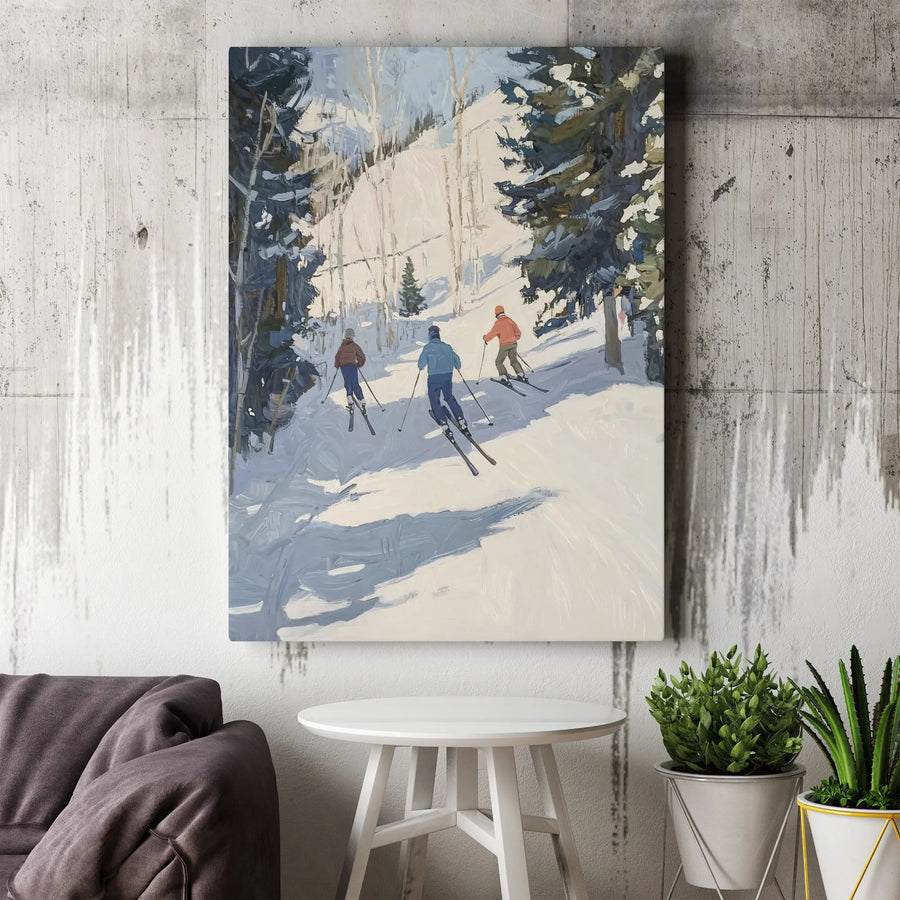Skiing Mountain Canvas Print | Impressionist Ski Slope Art | Premium Gallery Wrap | Gift for Skier & Cabin Decor