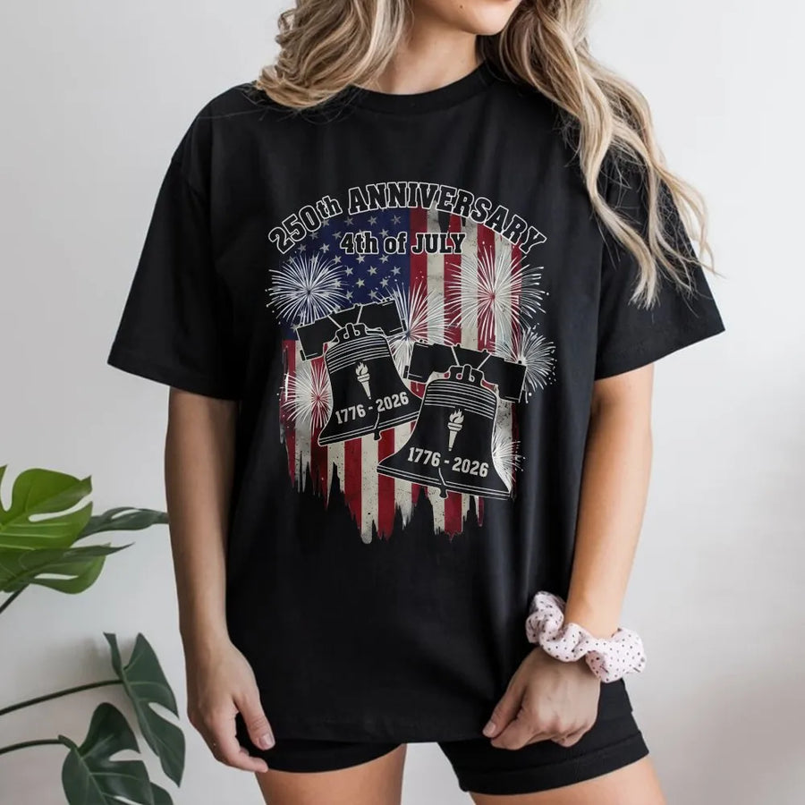 250th Anniversary 4th of July Shirt | Vintage American Flag & Liberty Bell Design | Soft 100% Cotton Tee | Patriotic Independence Day 2026 Gift