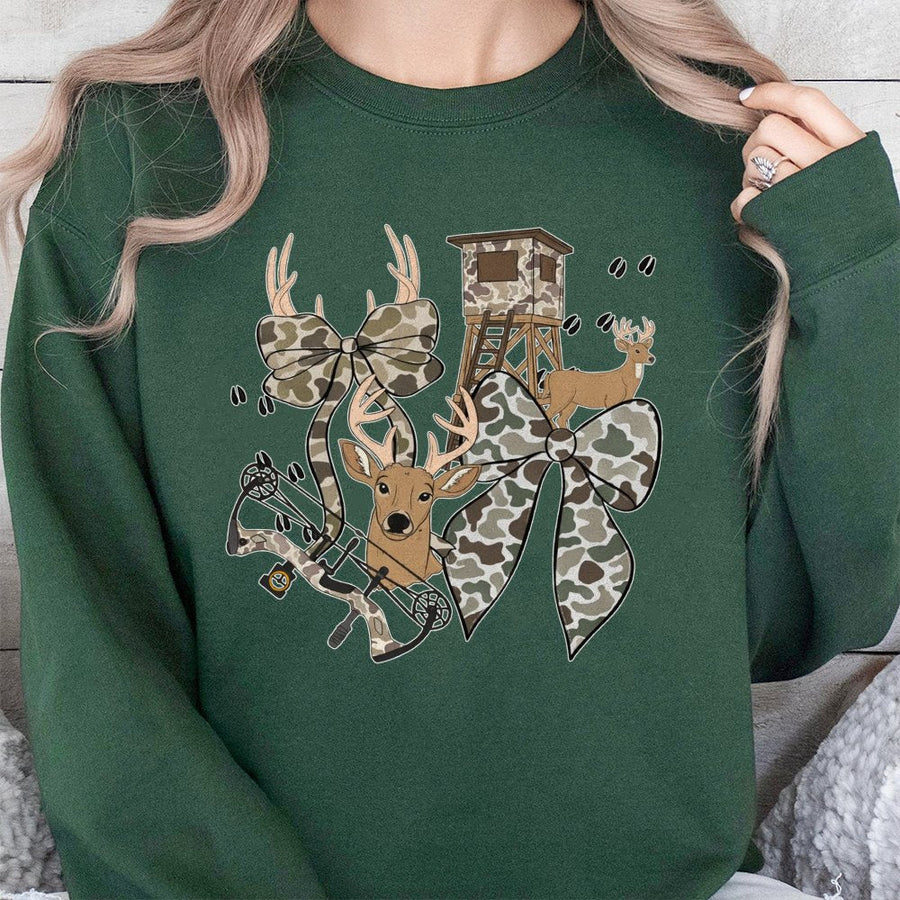 Hunting Season Sweatshirt | Camo Deer Bow Hunting Aesthetic | Premium Cotton Blend | Gift for Hunter Women & Men