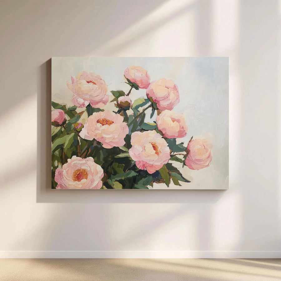 Pink Peony Canvas Wall Art | Textured Floral Impasto Style Print | Thick Gallery Wrap Canvas | Modern Farmhouse Decor Gift