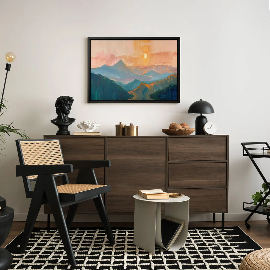 Abstract Mountain Landscape Canvas Art | Sunset Peak Oil Painting Style | 1.25-Inch Premium Gallery Wrap | Modern Home Decor Wall Print