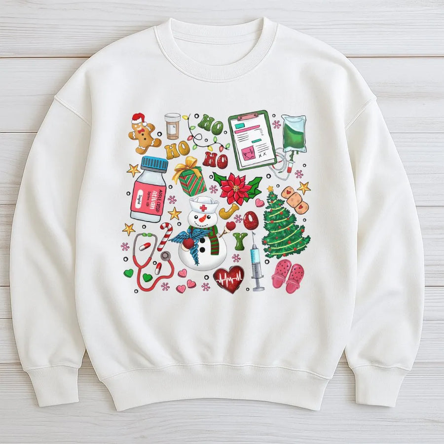 Nurse Christmas Sweatshirt | Festive Medical Holiday Graphic Design | Soft Cotton Blend Crewneck | Cute Nursing School Gift for RN LPN
