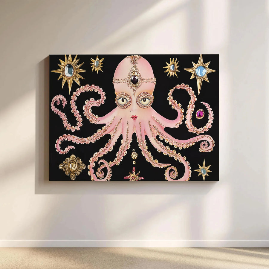 Surreal Octopus Canvas Wall Art | Glamorous Celestial Jewel Print | Premium Gallery Quality Canvas | Maximalist Home Decor Gift