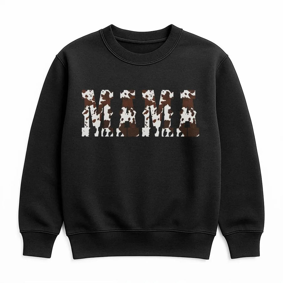 Mama Sweatshirt | Western Cow Print Varsity Letters | Soft Premium Cotton Blend | Trendy Country Mother's Day 2026 Gift for Her