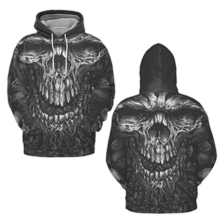 Gothic Skull 3D Hoodie | Dark Demonic All-Over Print Graphic Sweatshirt | Premium Polyester Brushed Fleece | Unisex Edgy Streetwear Gift