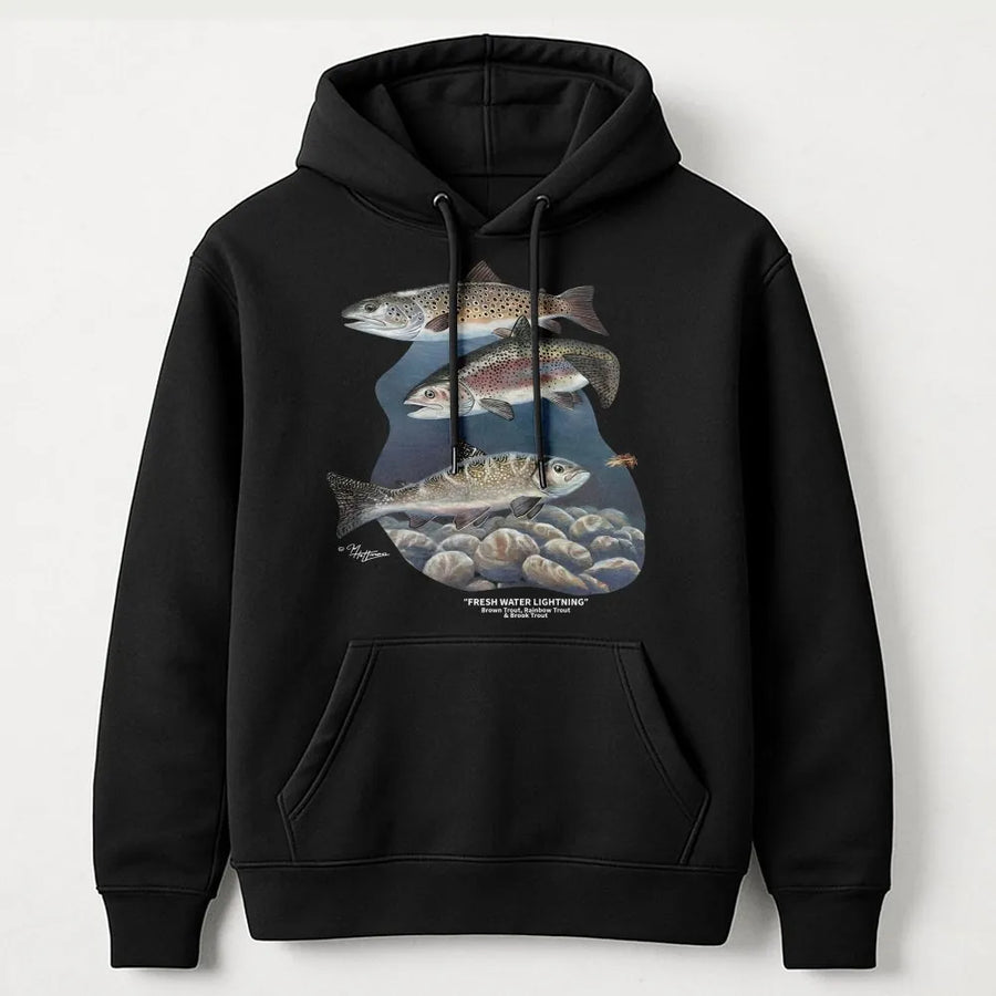 Trout Fishing Hoodie | Freshwater Trout Species Illustration | Premium Cotton-Blend | Gift for Angler & Outdoorsman