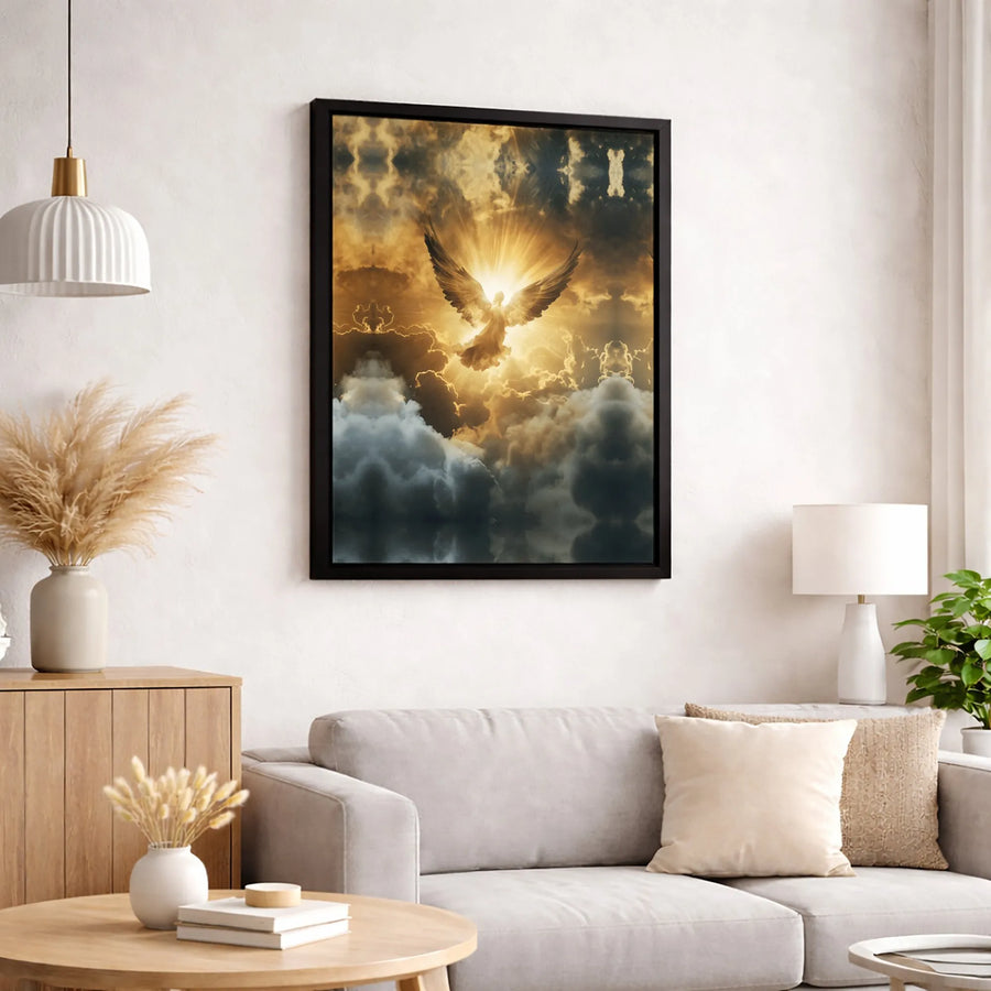 Angel Canvas Wall Art | Golden Sky Religious Heavenly Clouds Print | 1.25-Inch Gallery Wrap | Spiritual Home Decor Gift