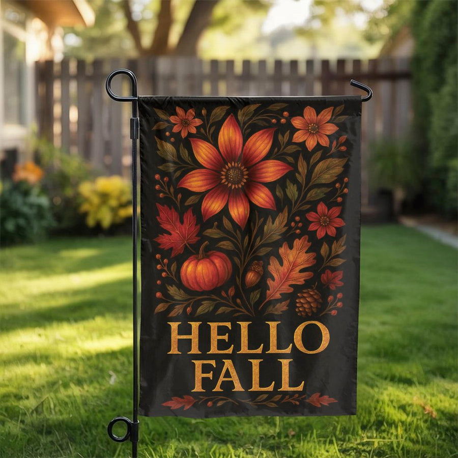 Hello Fall Garden Flag | Botanical Autumn Pumpkin Yard Decor | Premium Weather-Resistant Polyester | Seasonal Outdoor Home Welcome Sign